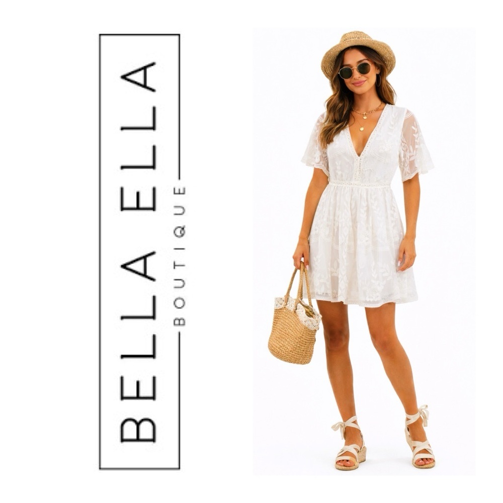 BELLA ELLA Boutique White Lace Mini Dress